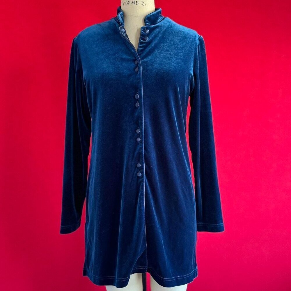 Coldwater Creek Deep Blue Velvet Button Down Shirt
